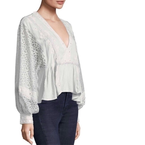 Free People Boogie All Night Baby Blue Bubble Sleeve Bouse - Picture 11 of 12